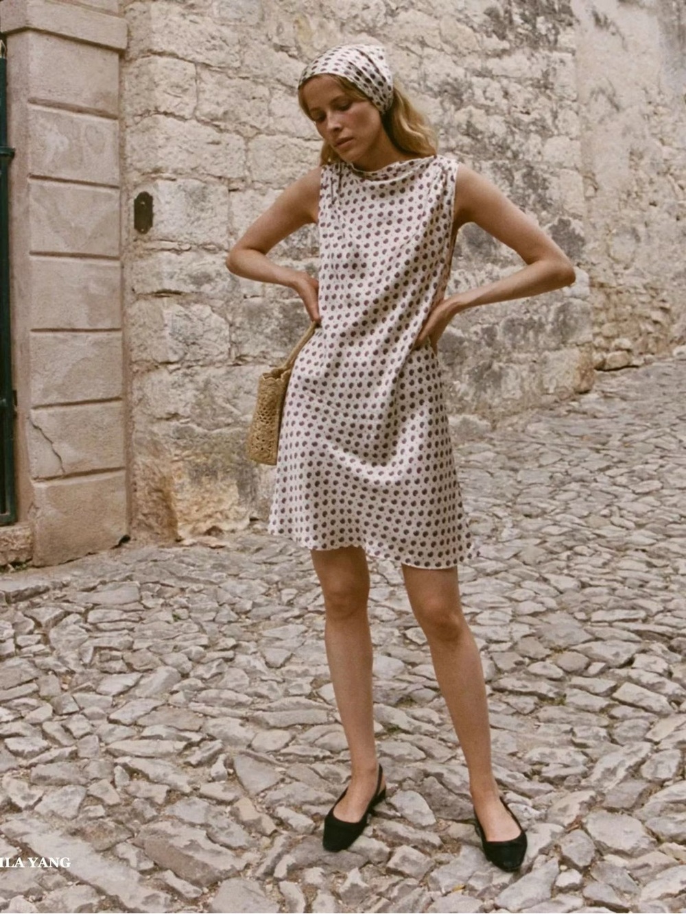 Doen Cream Mini Dress with Brown Polka Print